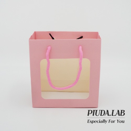 쇼핑백 직사각 투명창 소 핑크-피우다랩